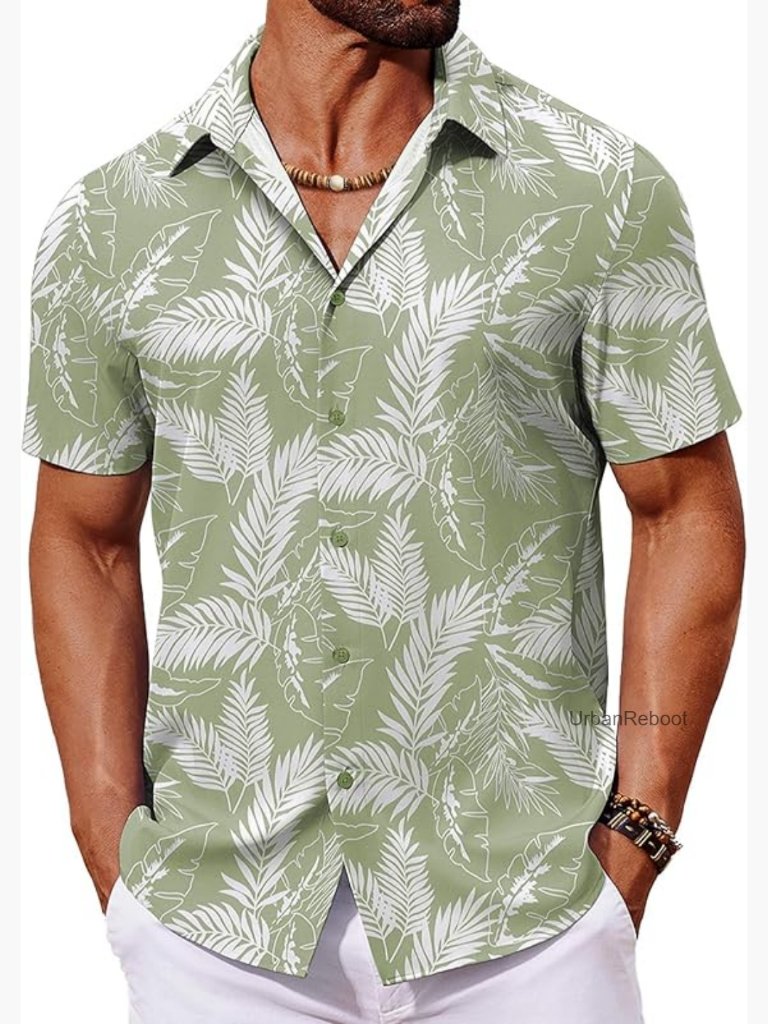 Men's Short Sleeve Button Down Hawaiian Tropical Beach Shirt